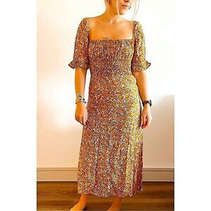 Faithfull The Brand El Paso Midi Dress La Medina Paisley Print Smocked Size XS